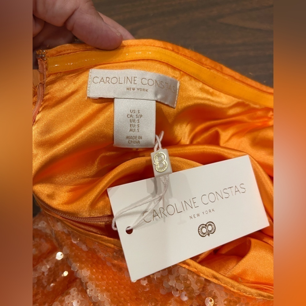 Caroline Constas Orange Sequins Halter Midi Dress.Size S - Picture 12 of 14